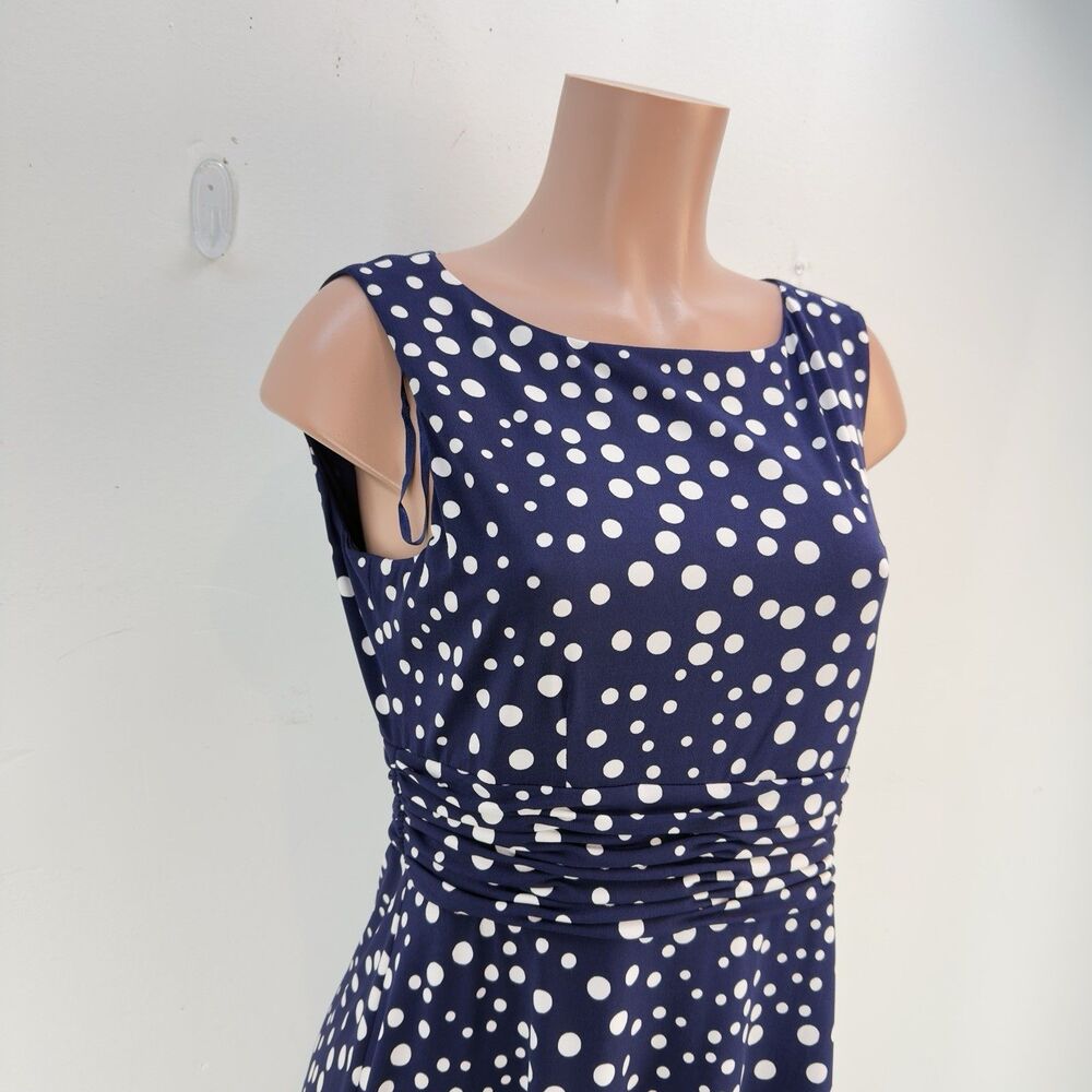 Jessica Howard Womens Midi Stretchy Dress Size PM Missy Blue White Polka Dots - Picture 5 of 15
